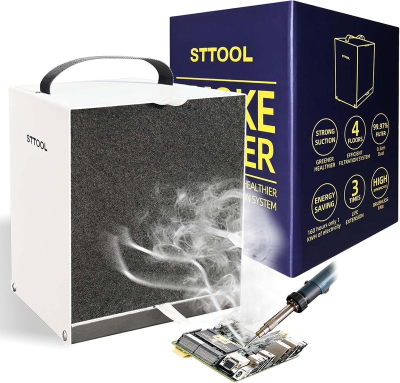 STTOOL Upgraded Solder Fume Extractor, Strong Suction Force Smoke Air Purifier, Solder Smoke Fume Extractor with 4-Layer Filtration, Portable Smoke Absorber Remover & DIY Work Fan for Soldering Station - Image 1